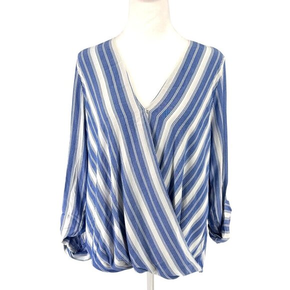 Kut From The Kloth Blue & White Striped V-Neck Blouse Sz M EUC - Picture 1 of 10